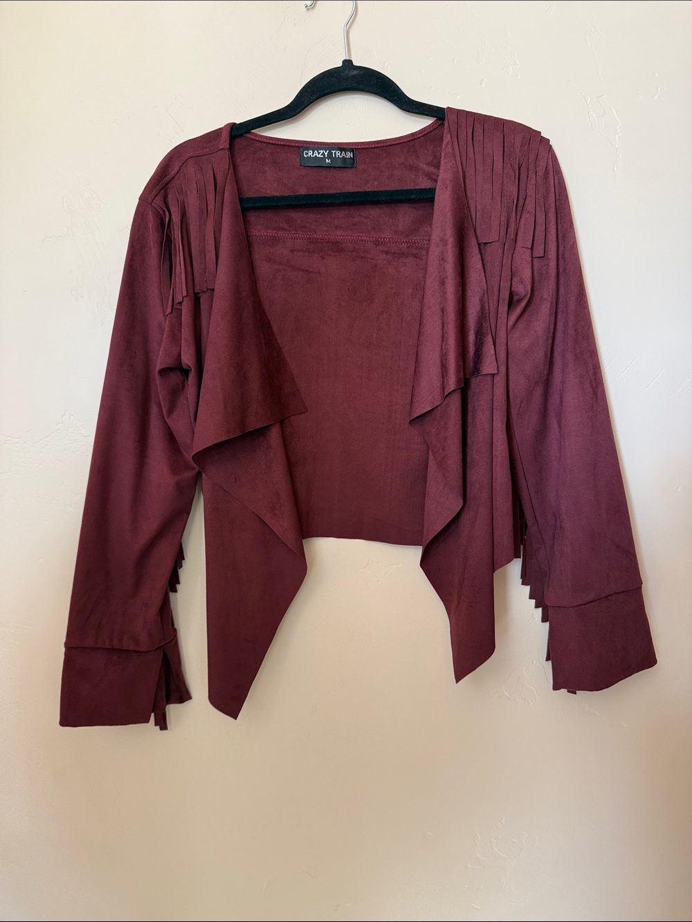 Crazy Train Women's Wine Fringe Open-Front Jacket